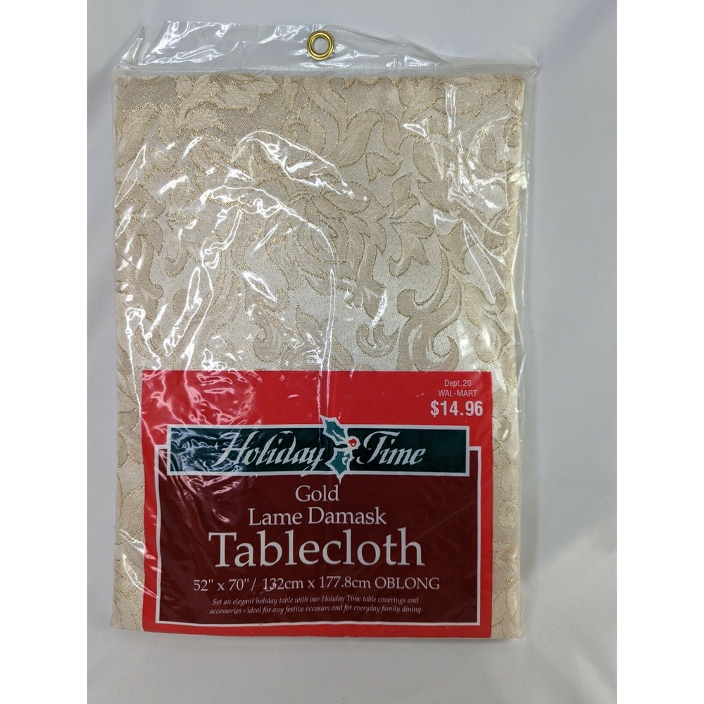 Walmart Holiday Time Tablecloth 52x70 Inch Gold Lame Damask